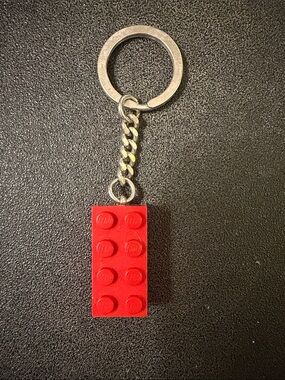 Lego Red Brick Keychain with Silver Ring